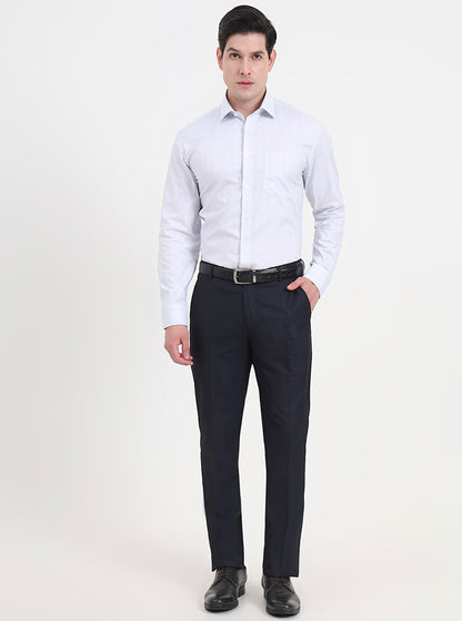 Sky Blue & White Striped Regular Fit Formal Shirt | JadeBlue