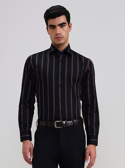Black & Green Striped Slim Fit Formal Shirt | Metal