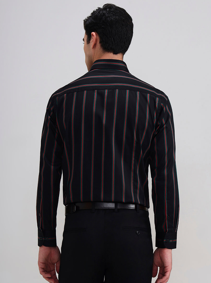 Black & Green Striped Slim Fit Formal Shirt | Metal