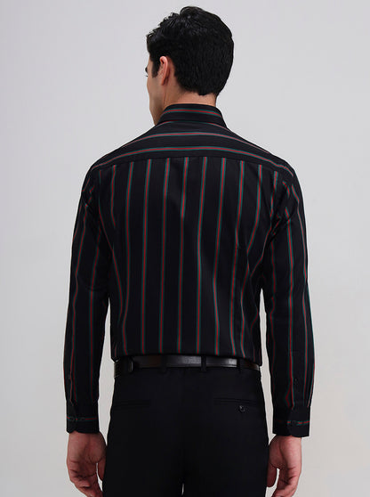 Black & Green Striped Slim Fit Formal Shirt | Metal