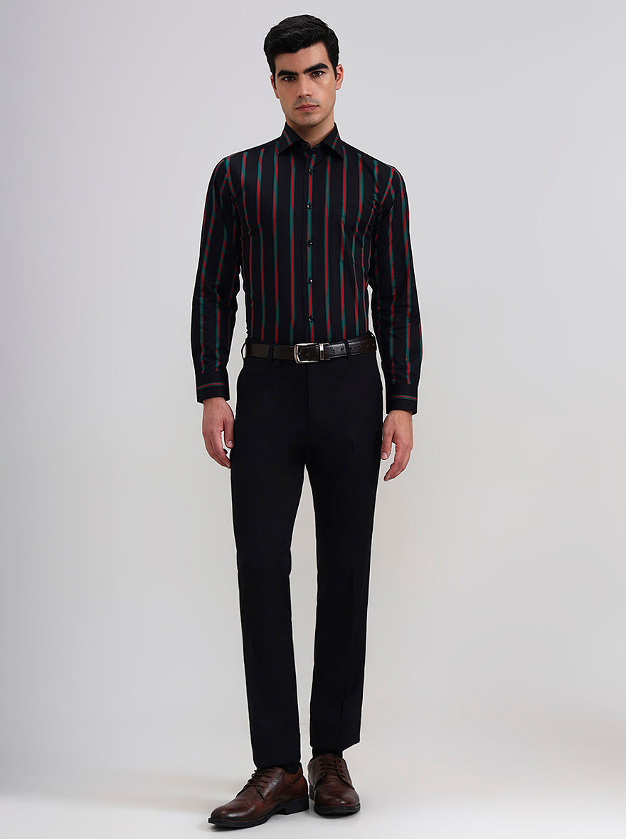 Black & Green Striped Slim Fit Formal Shirt | Metal