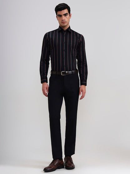 Black & Green Striped Slim Fit Formal Shirt | Metal