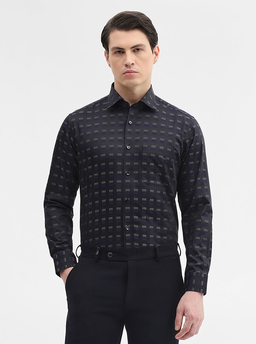 Black & Grey Printed Slim Fit Formal Shirt | Metal