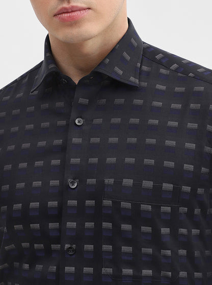 Black & Grey Printed Slim Fit Formal Shirt | Metal