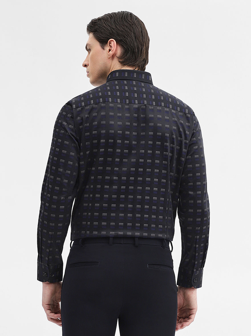 Black & Grey Printed Slim Fit Formal Shirt | Metal
