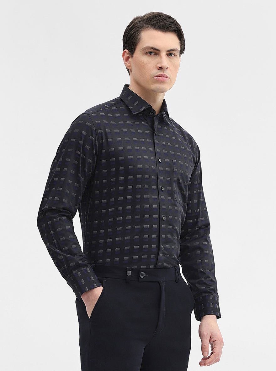 Black & Grey Printed Slim Fit Formal Shirt | Metal