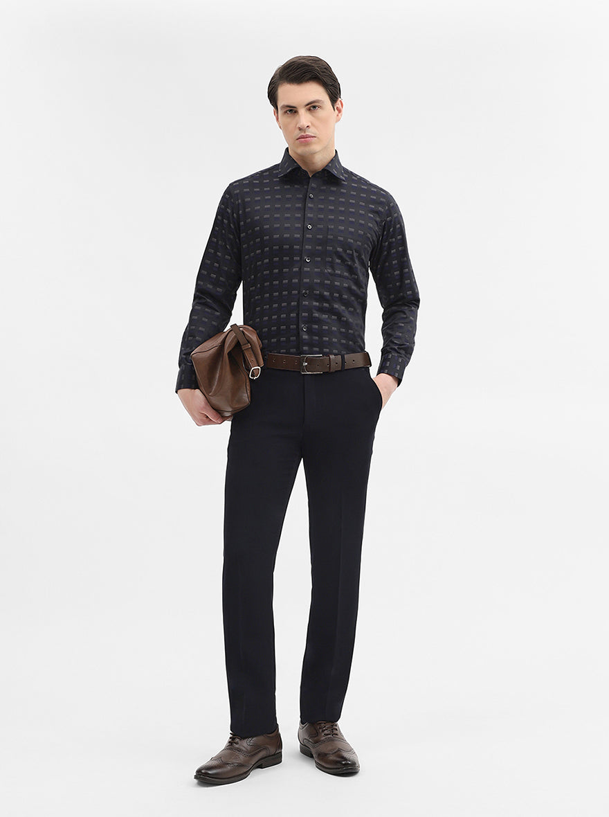 Black & Grey Printed Slim Fit Formal Shirt | Metal