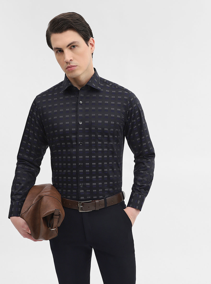 Black & Grey Printed Slim Fit Formal Shirt | Metal