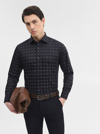 Black & Grey Printed Slim Fit Formal Shirt | Metal