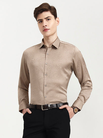 Beige Solid Slim Fit Party Wear Shirt | Wyre