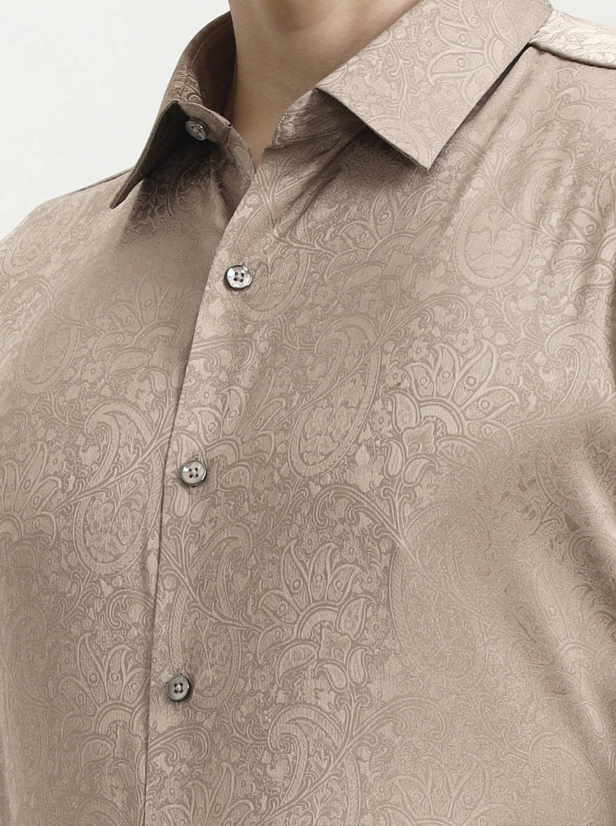 Beige Solid Slim Fit Party Wear Shirt | Wyre