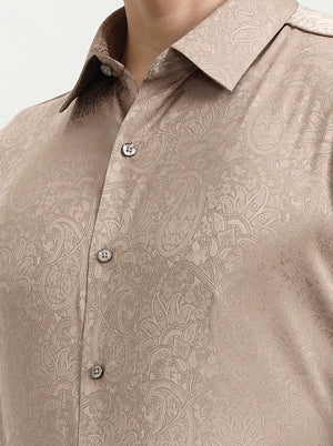 Beige Solid Slim Fit Party Wear Shirt | Wyre
