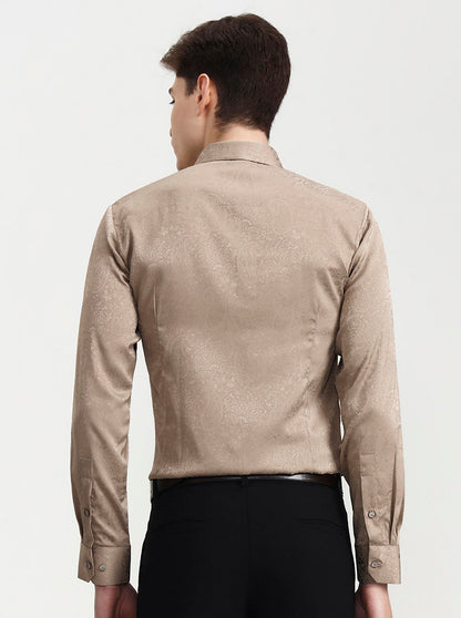 Beige Solid Slim Fit Party Wear Shirt | Wyre