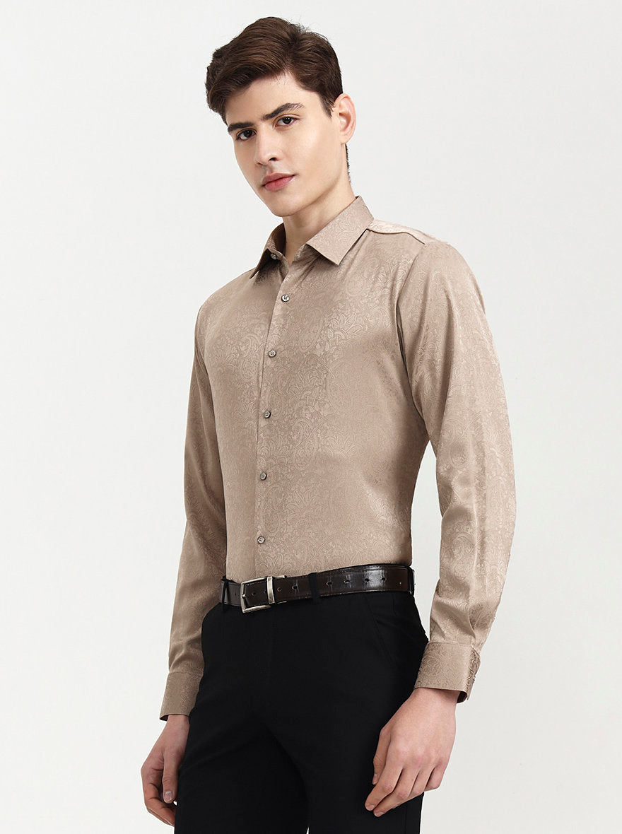 Beige Solid Slim Fit Party Wear Shirt | Wyre