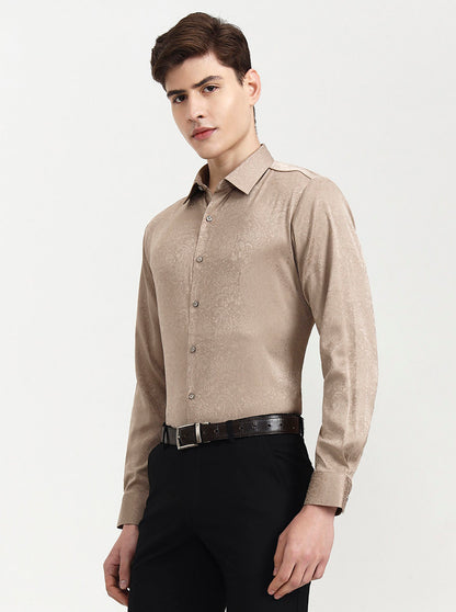 Beige Solid Slim Fit Party Wear Shirt | Wyre