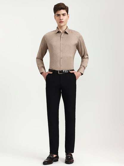 Beige Solid Slim Fit Party Wear Shirt | Wyre