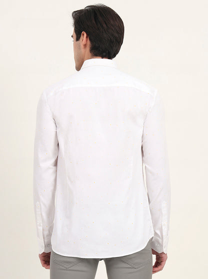 White Printed Slim Fit Semi Casual Shirt | Greenfibre