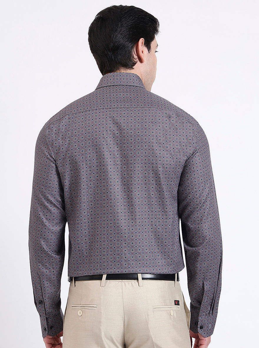 Grey & Orange Printed Regular Fit Formal Shirt | JadeBlue