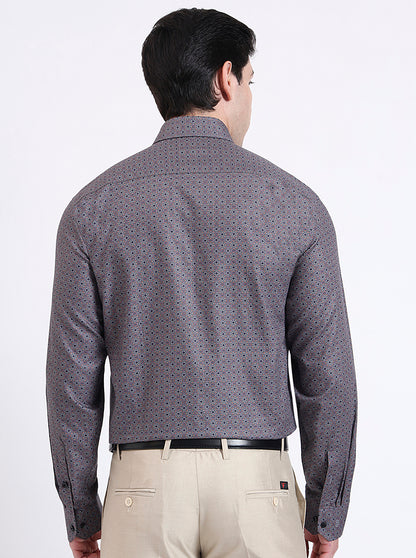 Grey & Orange Printed Regular Fit Formal Shirt | JadeBlue