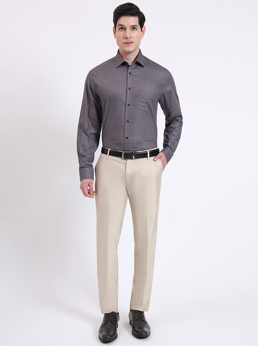 Grey & Orange Printed Regular Fit Formal Shirt | JadeBlue