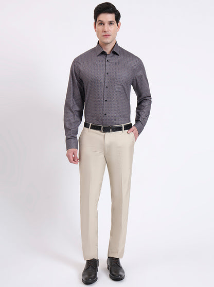Grey & Orange Printed Regular Fit Formal Shirt | JadeBlue