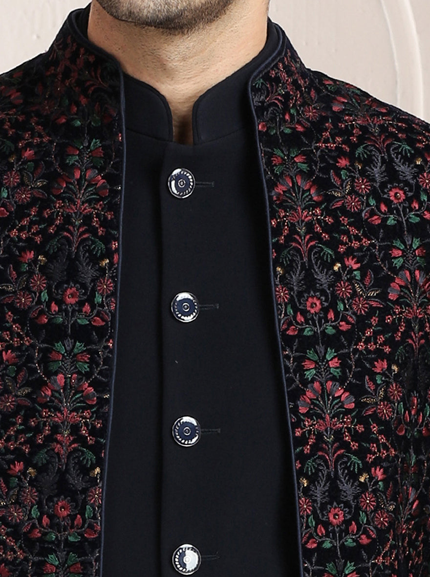 Blue Self Textured Jodhpuri Suit | TULA