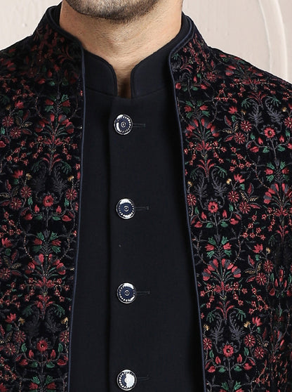 Blue Self Textured Jodhpuri Suit | TULA