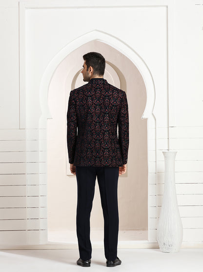 Blue Self Textured Jodhpuri Suit | TULA