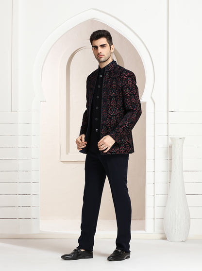 Blue Self Textured Jodhpuri Suit | TULA