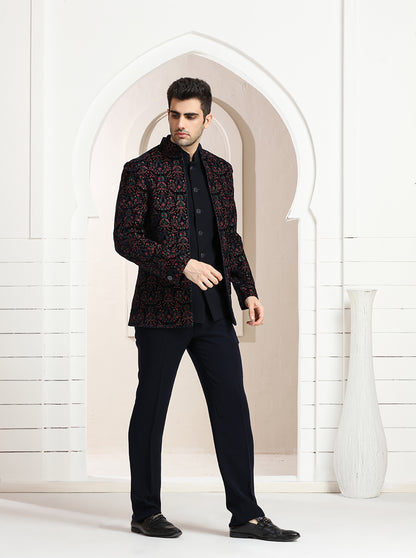 Blue Self Textured Jodhpuri Suit | TULA