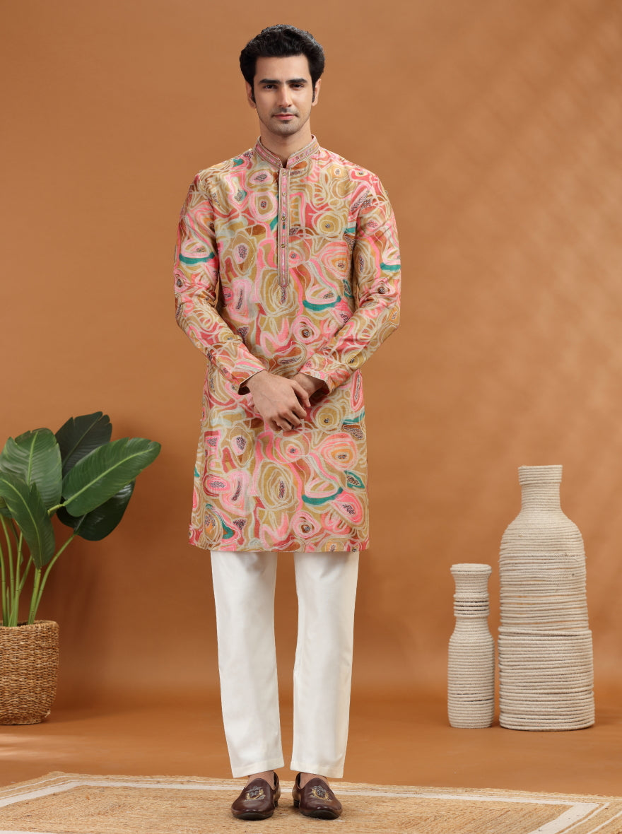 Beige Printed Kurta Pajama | TULA