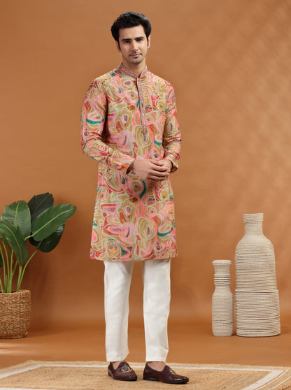 Beige Printed Kurta Pajama | TULA