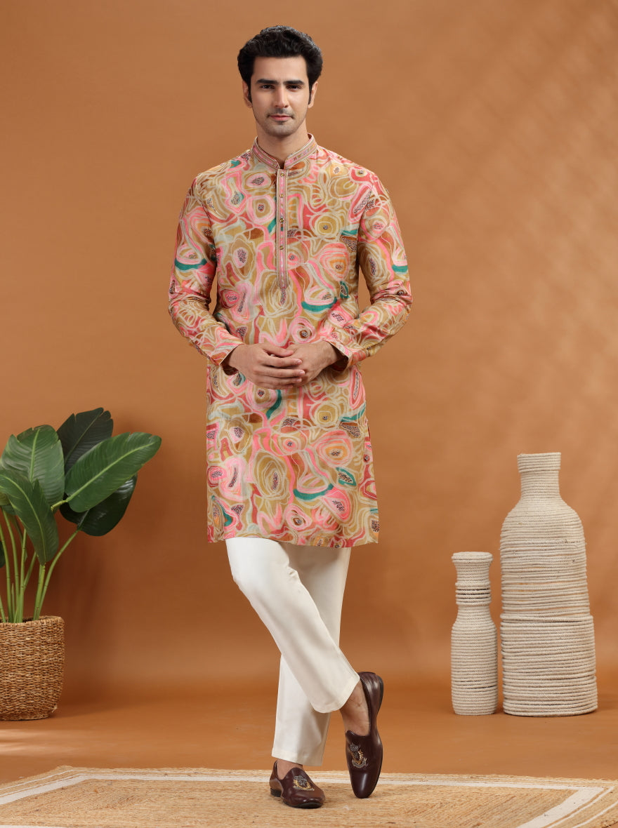 Beige Printed Kurta Pajama | TULA