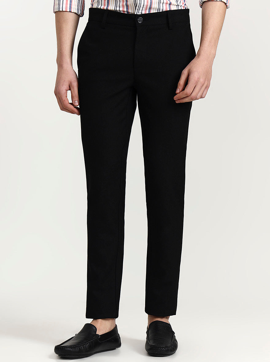 Black Solid Uno Fit Casual Trouser | JadeBlue