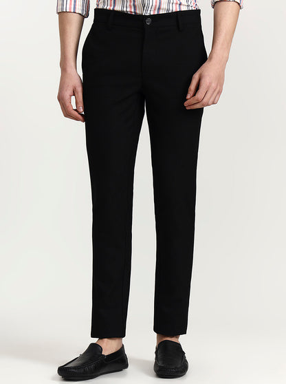 Black Solid Uno Fit Casual Trouser | JadeBlue