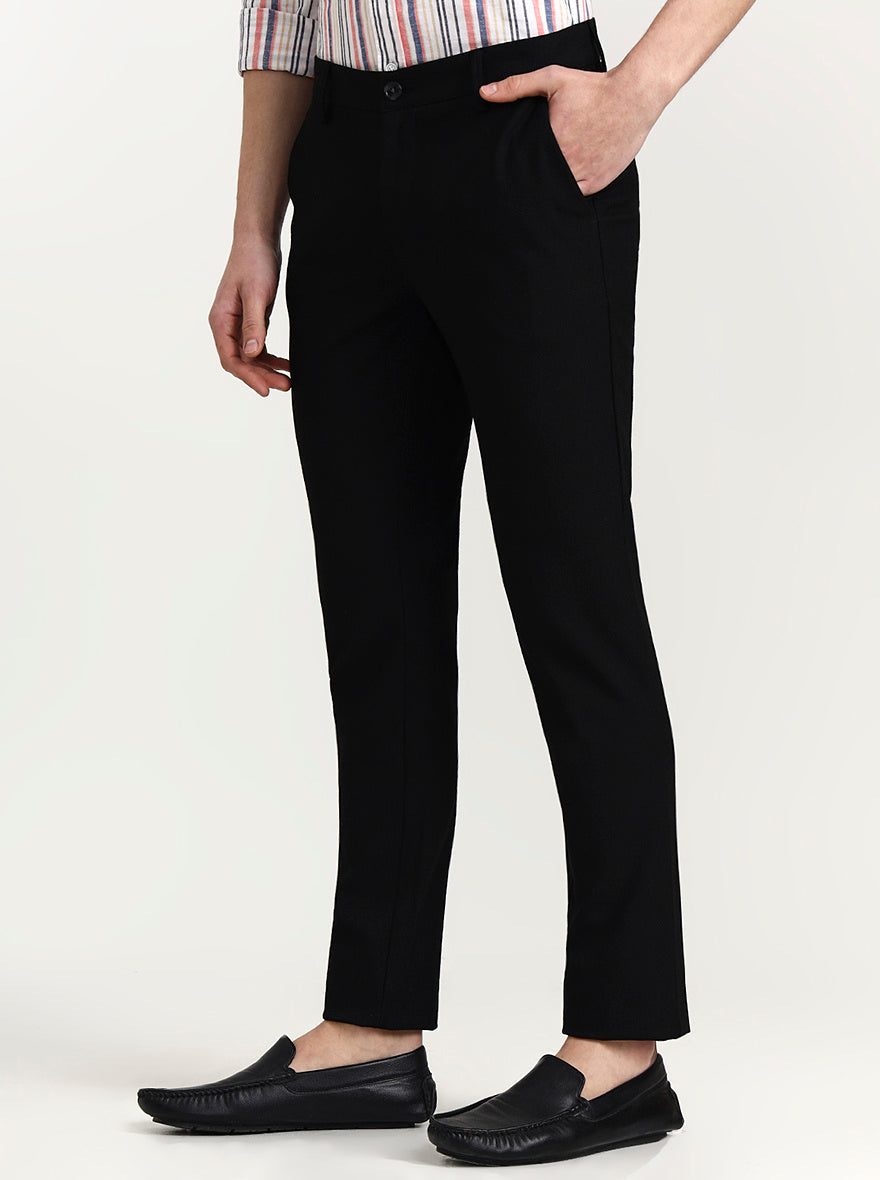 Black Solid Uno Fit Casual Trouser | JadeBlue