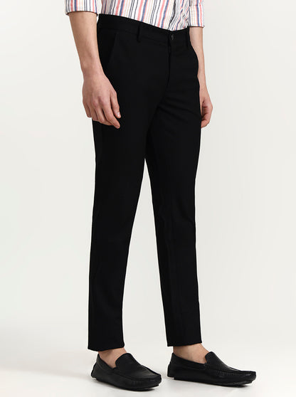 Black Solid Uno Fit Casual Trouser | JadeBlue