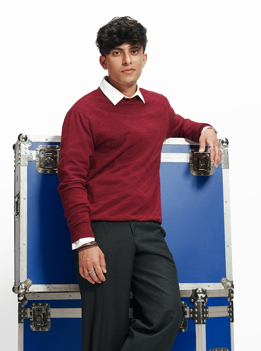 Maroon Checked Tailored Fit T-Shirt | JadeBlue