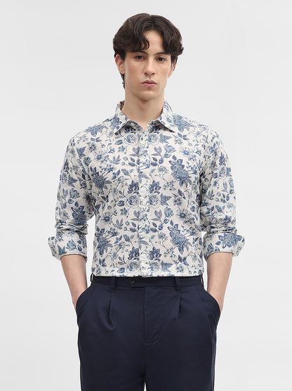 Dark Blue Printed Slim Fit Casual Shirt | JadeBlue