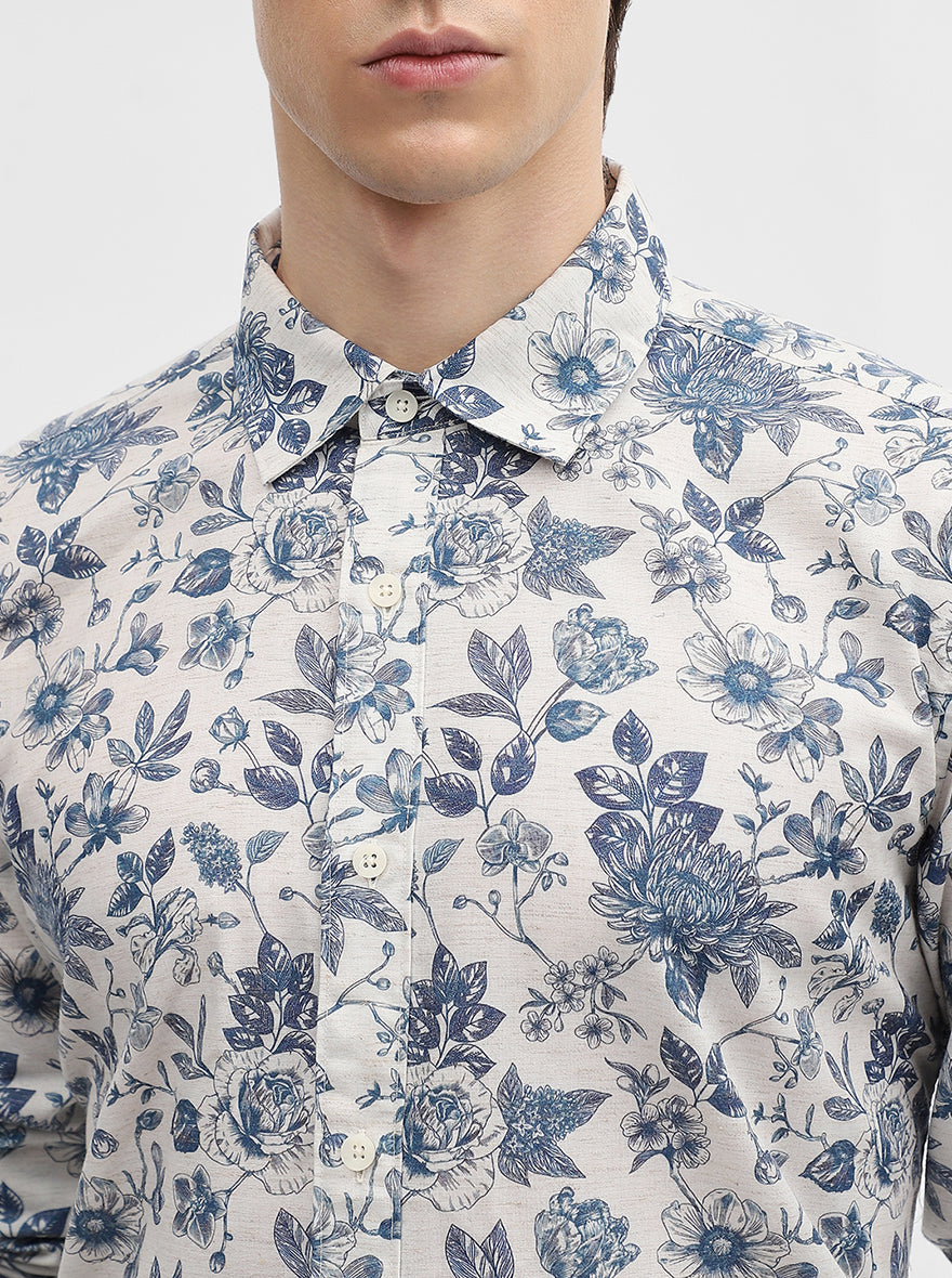 Dark Blue Printed Slim Fit Casual Shirt | JadeBlue