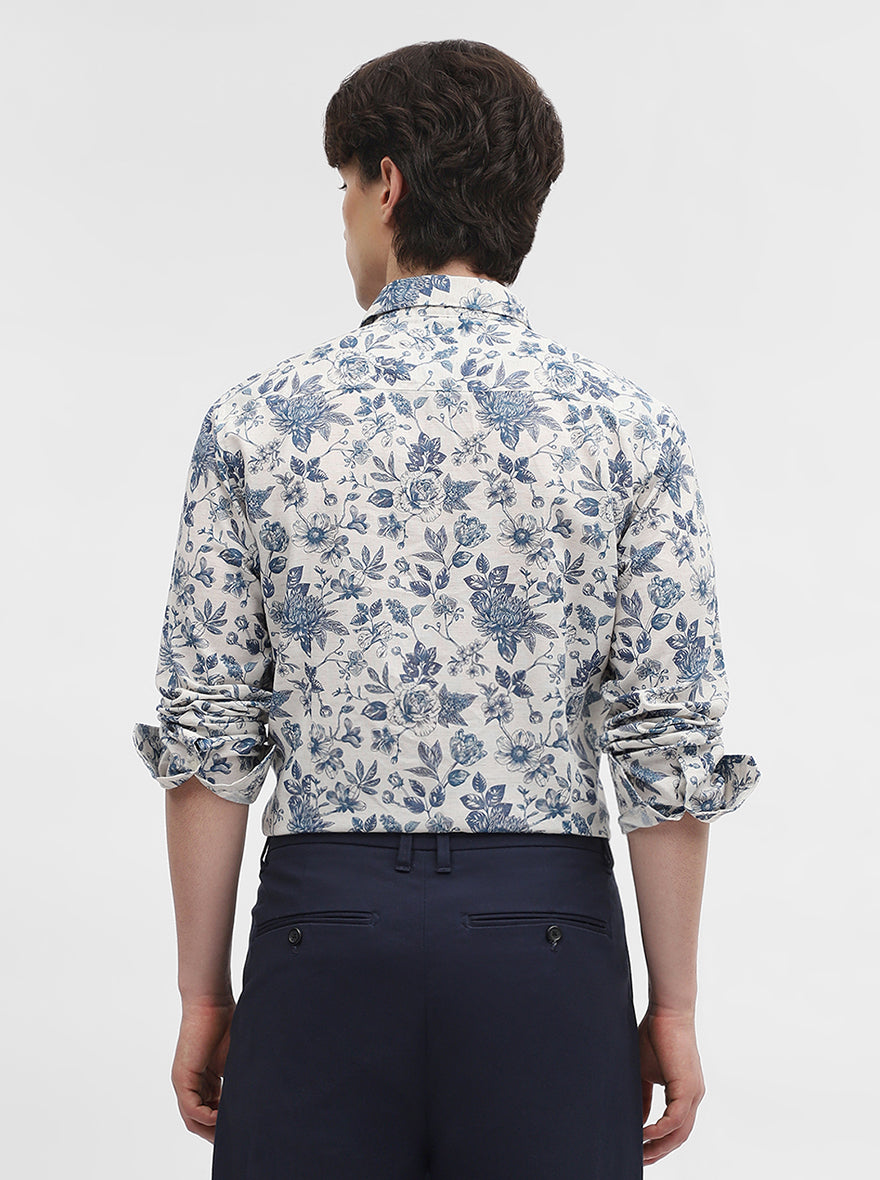 Dark Blue Printed Slim Fit Casual Shirt | JadeBlue