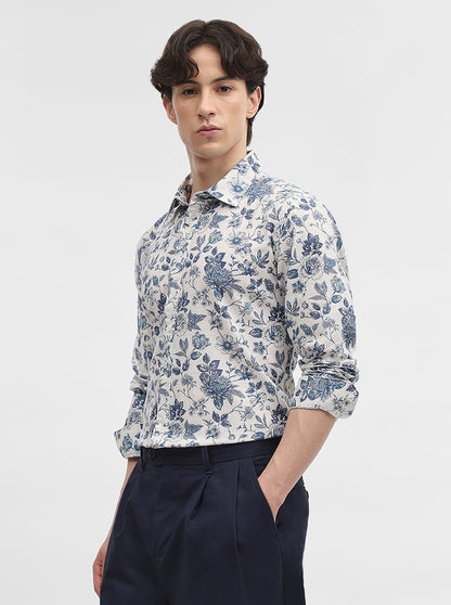 Dark Blue Printed Slim Fit Casual Shirt | JadeBlue