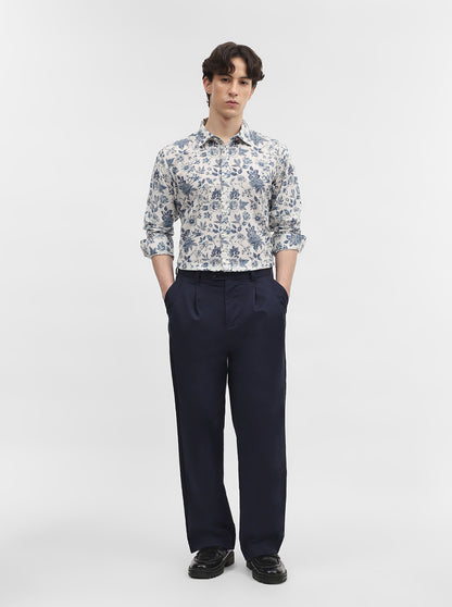 Dark Blue Printed Slim Fit Casual Shirt | JadeBlue