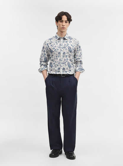 Dark Blue Printed Slim Fit Casual Shirt | JadeBlue