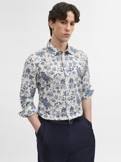 Dark Blue Printed Slim Fit Casual Shirt | JadeBlue
