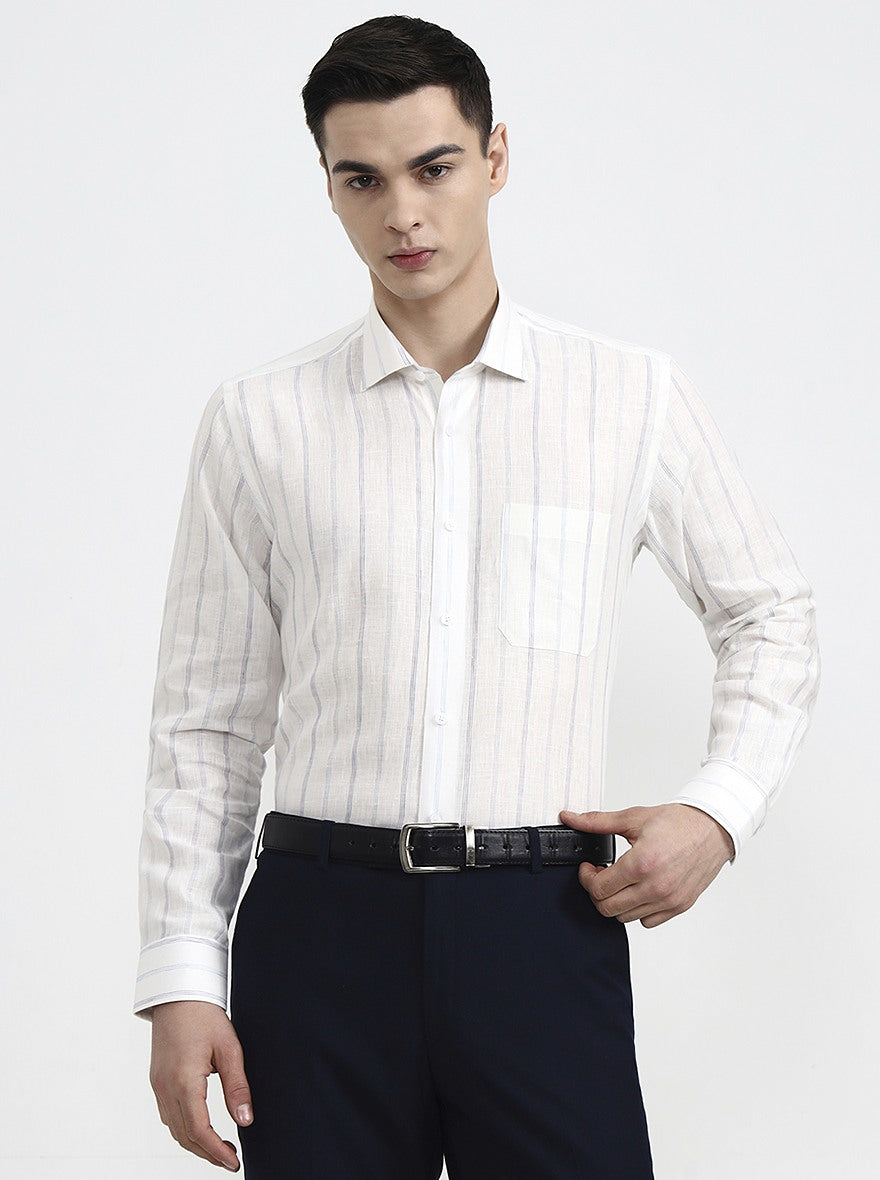 White & Blue Striped Slim Fit Formal Shirt | JadeBlue
