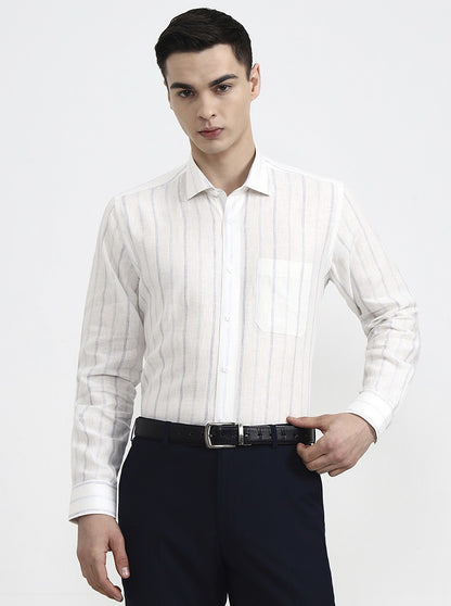 White & Blue Striped Slim Fit Formal Shirt | JadeBlue
