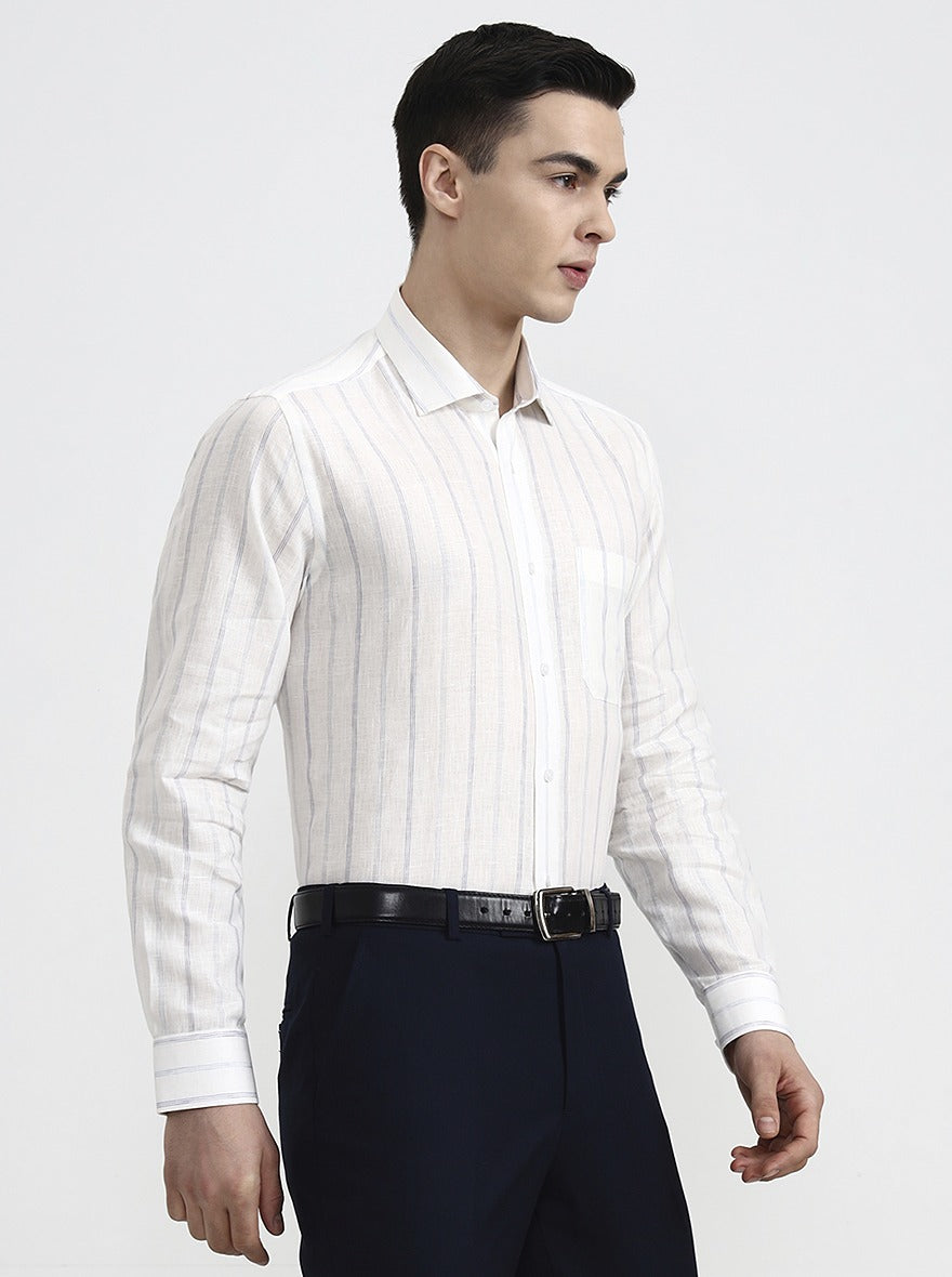 White & Blue Striped Slim Fit Formal Shirt | JadeBlue