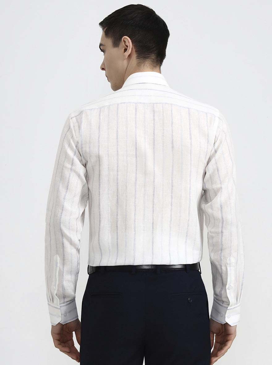 White & Blue Striped Slim Fit Formal Shirt | JadeBlue