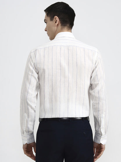 White & Blue Striped Slim Fit Formal Shirt | JadeBlue